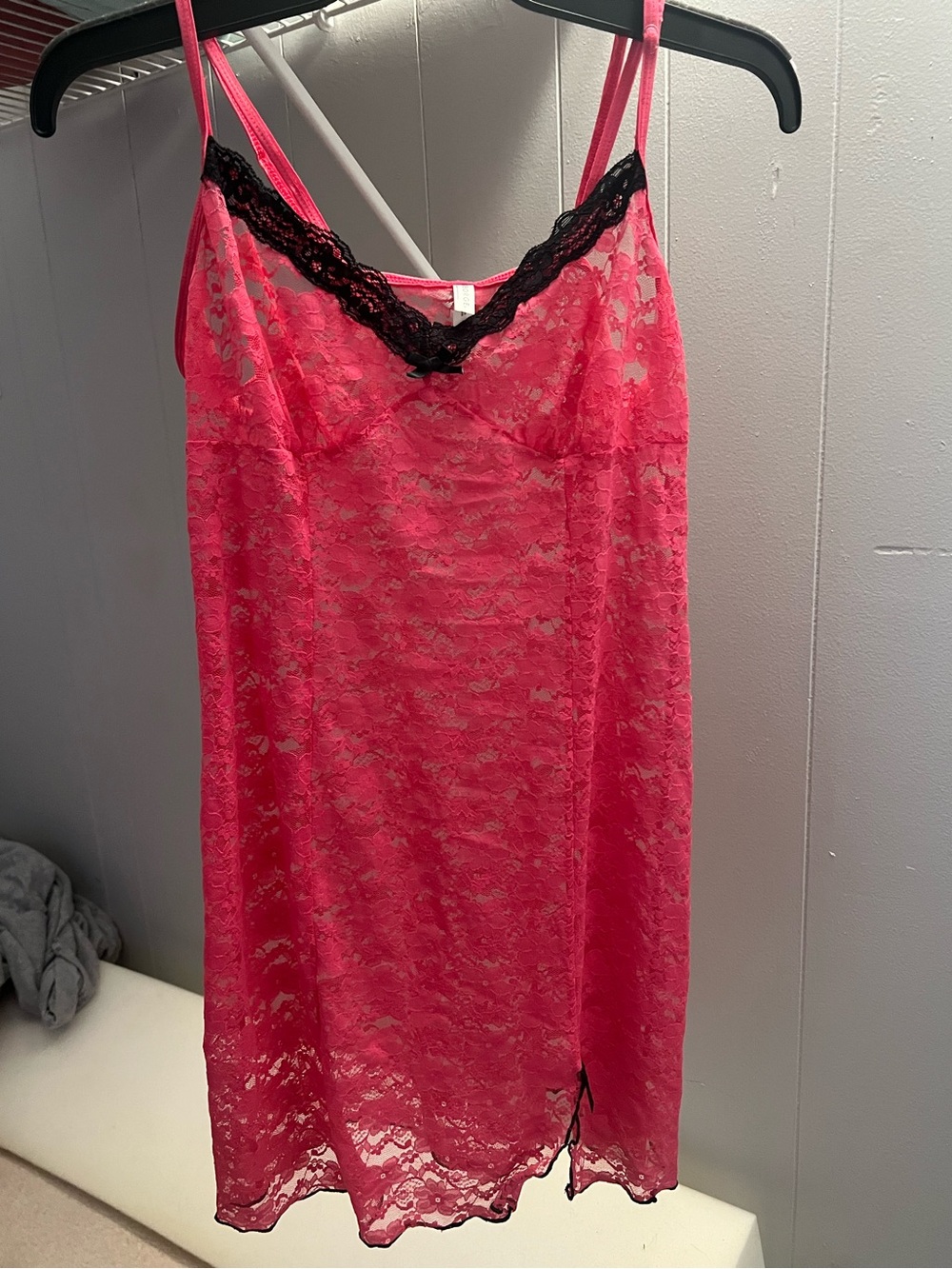 George Hot Pink Lace Chemise with Black Lace Trim